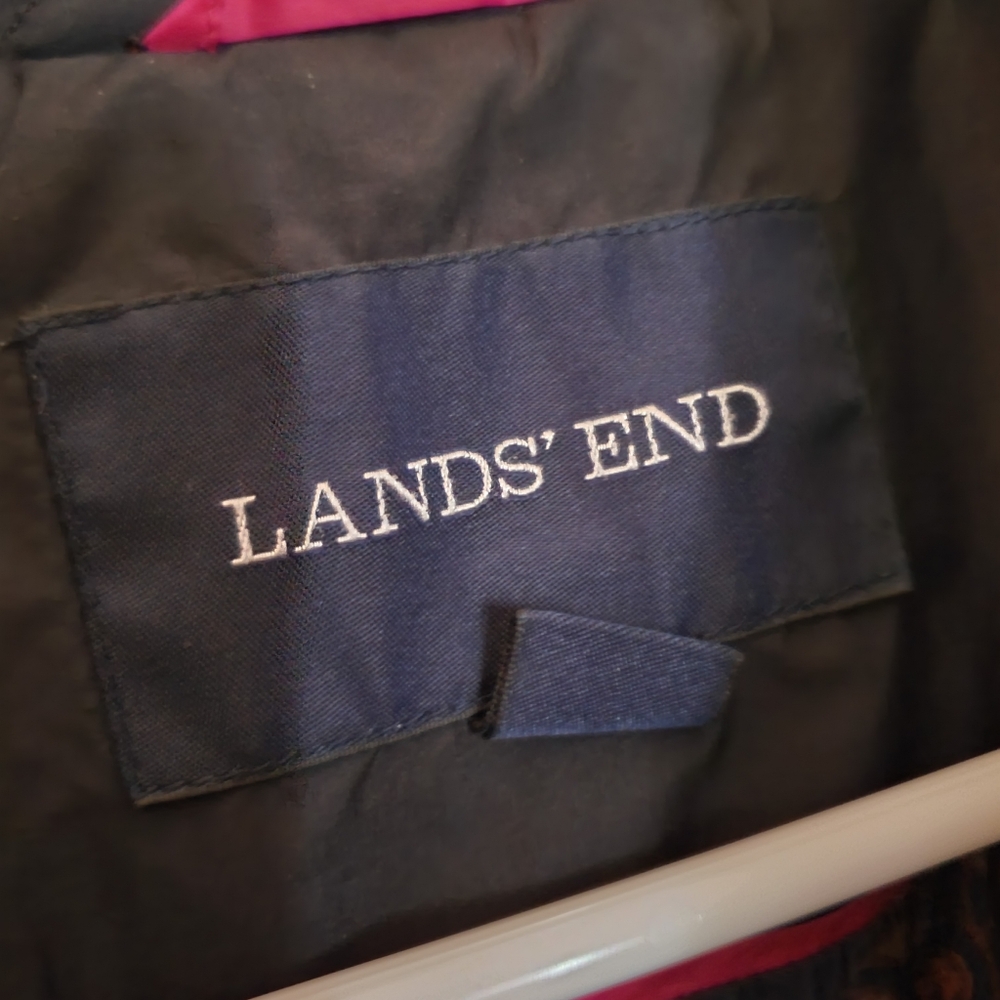 Lands End Black Quilted Jacket Floral Interior Primaloft Lightweight Sz Large - Picture 9 of 15